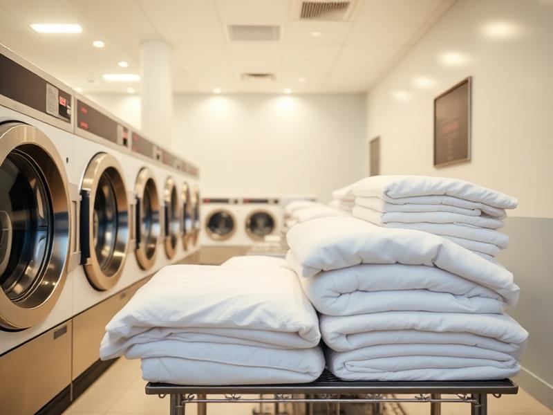 Commercial laundry service facility with folded linens